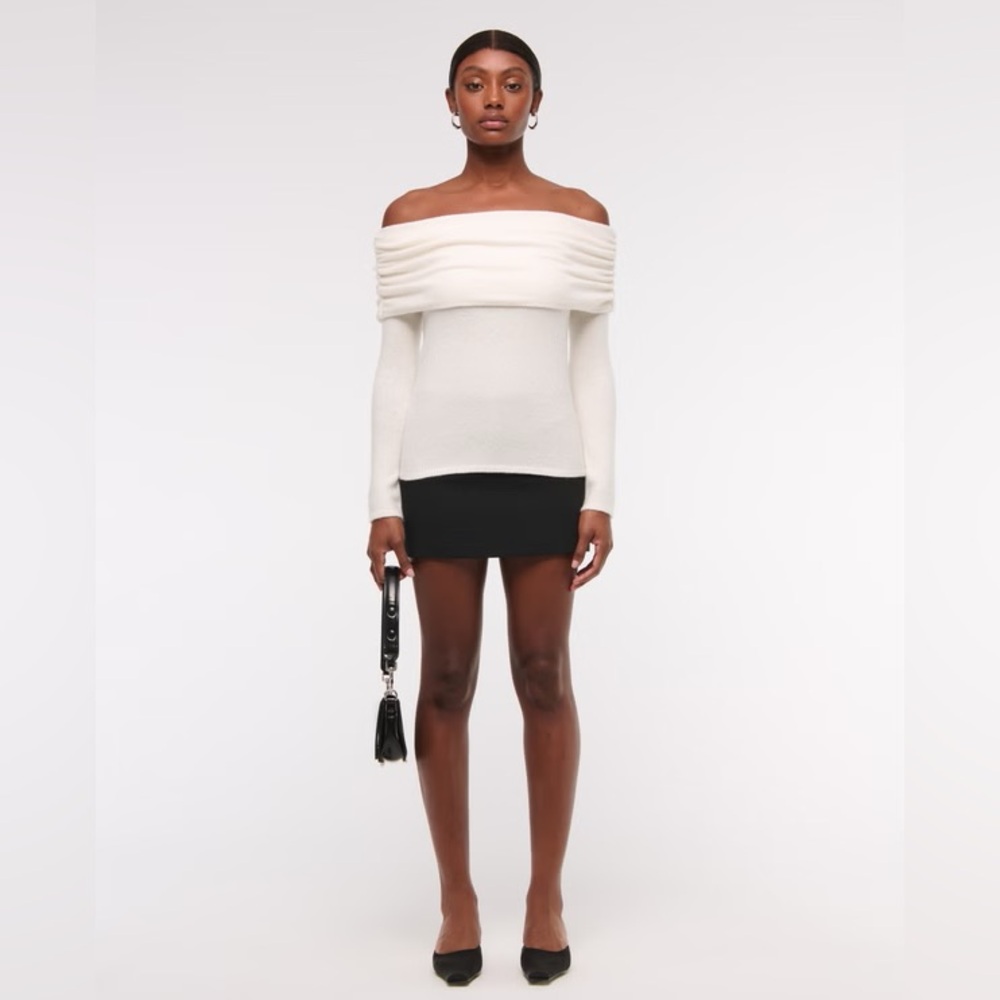 Abercrombie & Fitch Foldover Off‑Shoulder Sweater | White | S | NWT